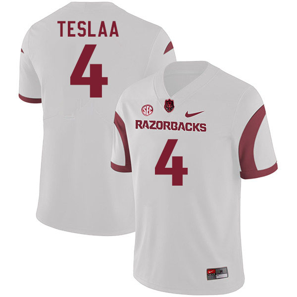 Men #4 Isaac TeSlaa Arkansas Razorback College Football Jerseys Stitched Sale-White - Click Image to Close